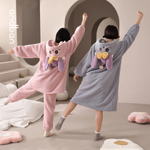 (Double Eleven pre-sale) Anns companion coral velvet pajamas female thick hooded nightgown female autumn and winter cute home wear