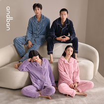 Anns companion coral velvet couple pajamas womens autumn and winter thick warm flannel plus size home clothing mens suit
