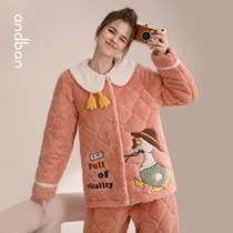 Anzhixian winter new pajamas womens cotton thick warm cartoon age reduction home clothing cute large size set