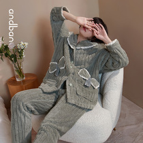 Anzhipajamas female coral velvet autumn and winter New Home clothes sweet girl thick warm plus size cardigan suit