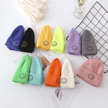 Baby hat childrens wool hat knitted autumn and winter warm melon skin pullover hat embroidered solid color mens and womens childrens hat