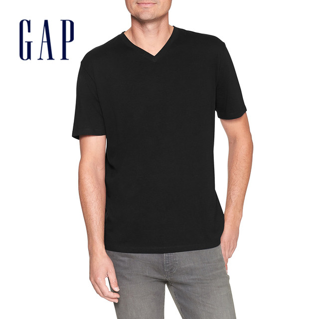 Gap men's short-sleeved cotton V-neck T-shirt summer 414776 E simple solid color fashion couple top Gap men's short-sleeved cotton V-neck T-shirt summer 414776 E simple solid color fashion couple top