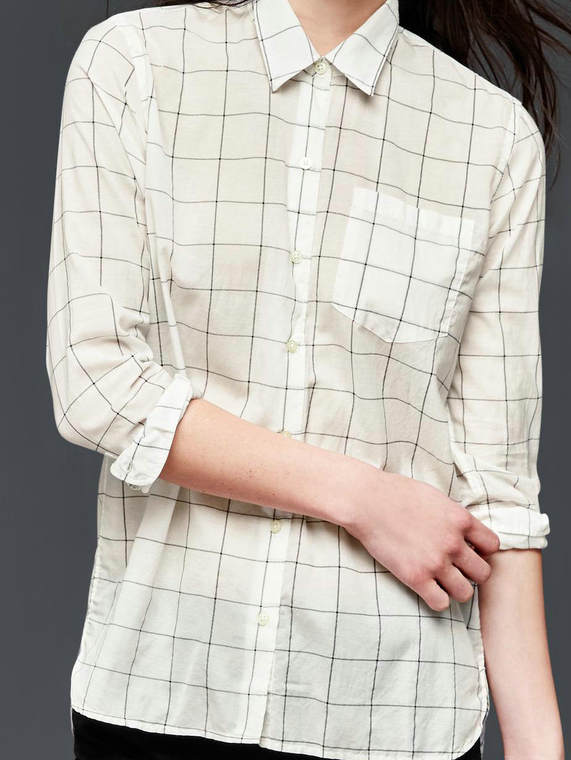 Gap气质格纹单袋女式长袖衬衫|女装112360
