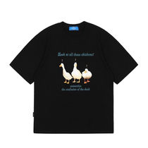 INPRO Korean Designer Brand Why Duck Tide Couple Printed Half Sleeve Men's and Women's Street T-Shirt