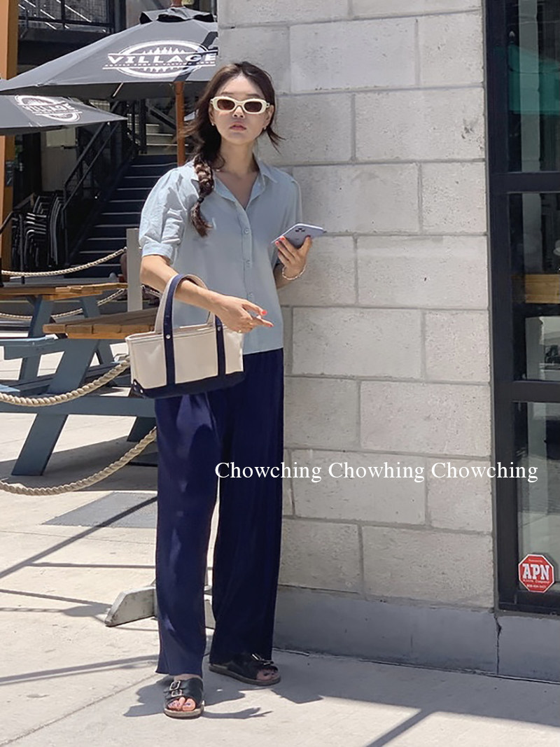 Мода холст chowching 韩ins小众帆布包 拼接手提包刺绣字母购物袋托特包