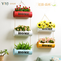 Iron Art Wall Decoration Pendant Creative Hanging Wall The Green Planting Egg Pastry Restaurant Bar Desk Wall-mounted Plant Simulation Flowers