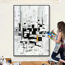 Notareart hand-painted oil painting hanging ladder black and white abstract porch background decorative painting living room dining room hanging painting