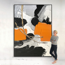 Notareart hand-painted oil painting bright porch background decorative painting black and white golden orange living room dining room hanging painting