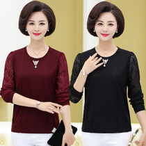 Middle-aged women lace top base shirt with long sleeve T-shirt spring and autumn thin models to wear middle-aged and elderly mother small shirt autumn