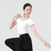 Latin costume female adult summer dance practice uniform navel top black short sleeve jazz dance uniform yoga T-shirt