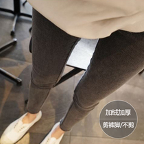 Velvet jeans womens autumn and winter 2021 new Korean version thin high waist smoke gray nine-point tight pencil pants