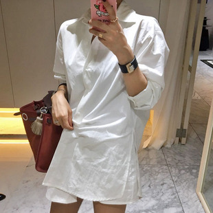 韩国代购2016秋新款白色长袖宽松连裤打底衬衫女1276