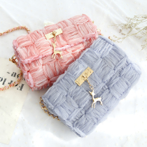 Hand woven bag diy material bag ribbon wool mesh homemade shoulder Cross bag womens bag couple