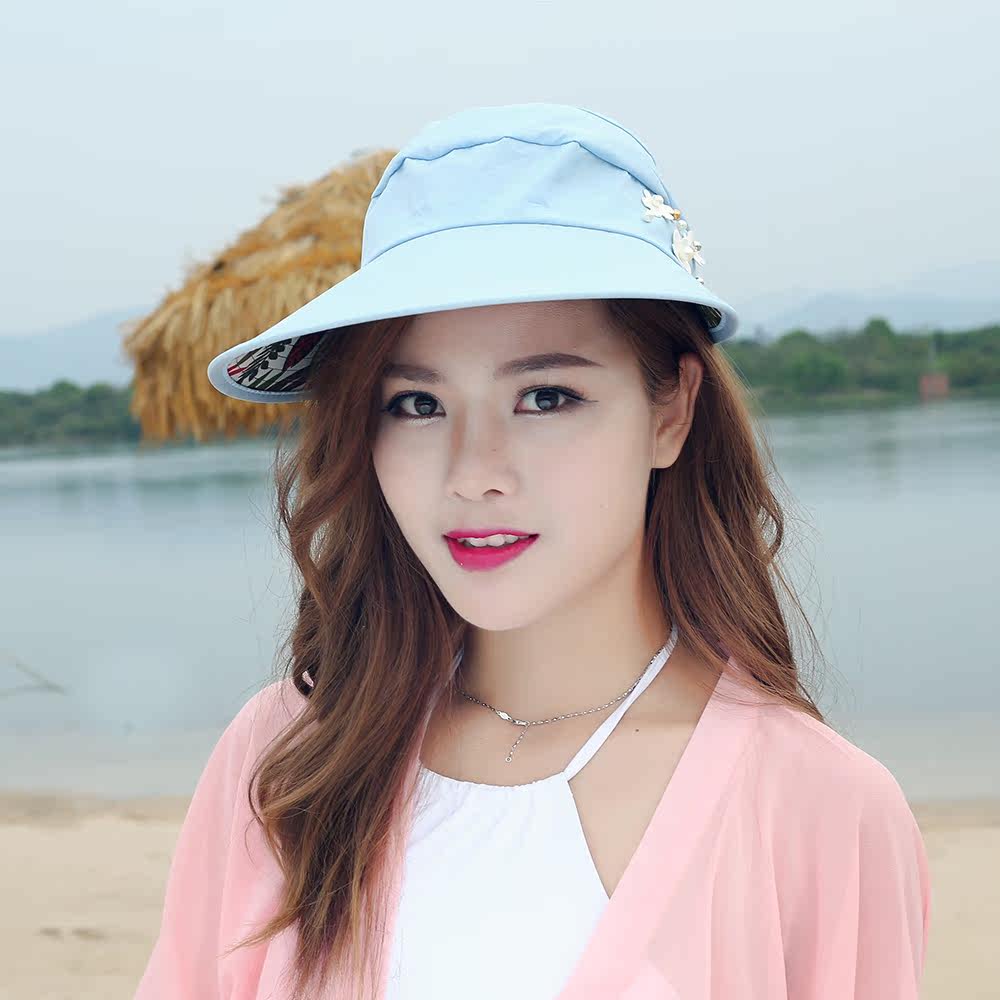 帽子夏天遮阳帽女防晒青年可折叠户外沙滩帽海边出游折叠大沿帽