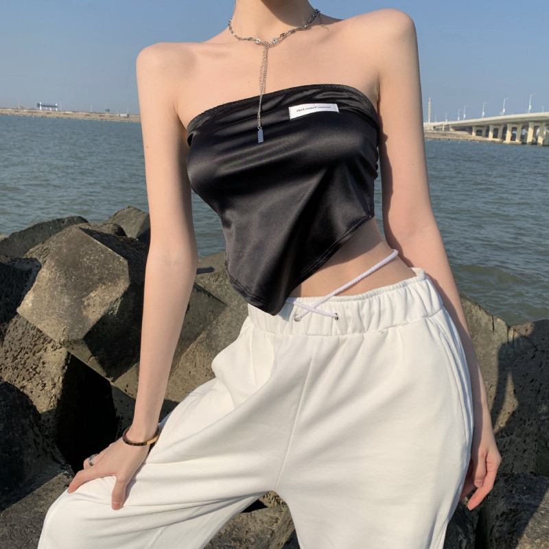 缎面垂感修身抹胸百搭显瘦系带背心女