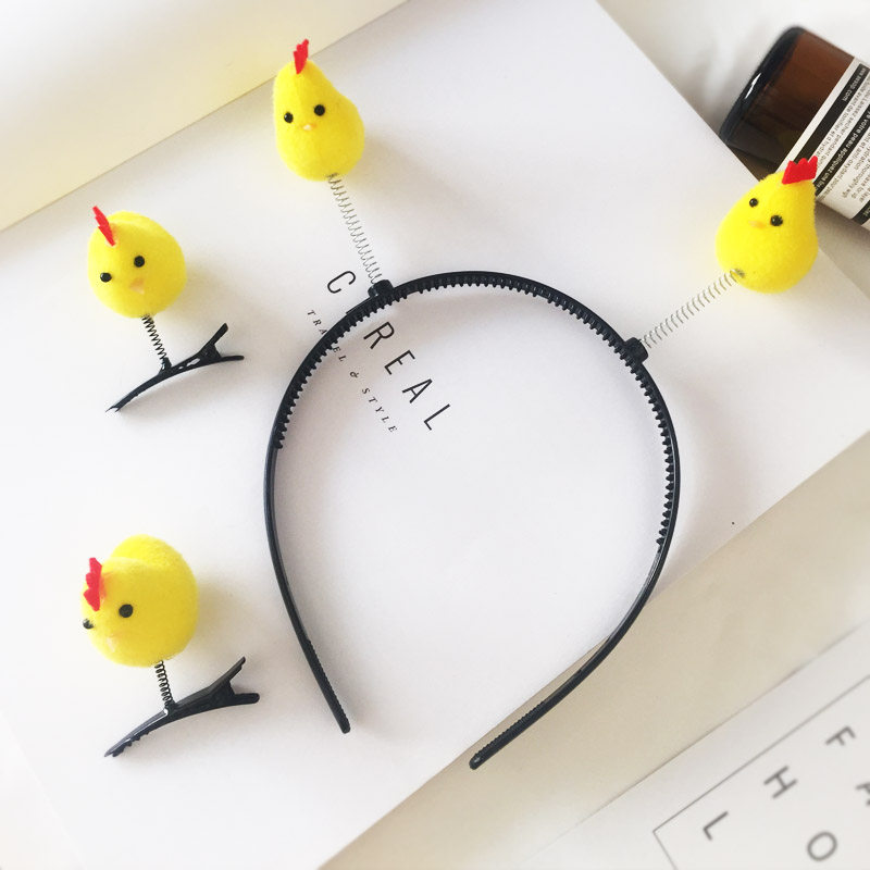 跑男同款迪丽热巴弹簧小鸡发夹头饰儿童卖萌头花毛绒卖萌鸡弹簧夹