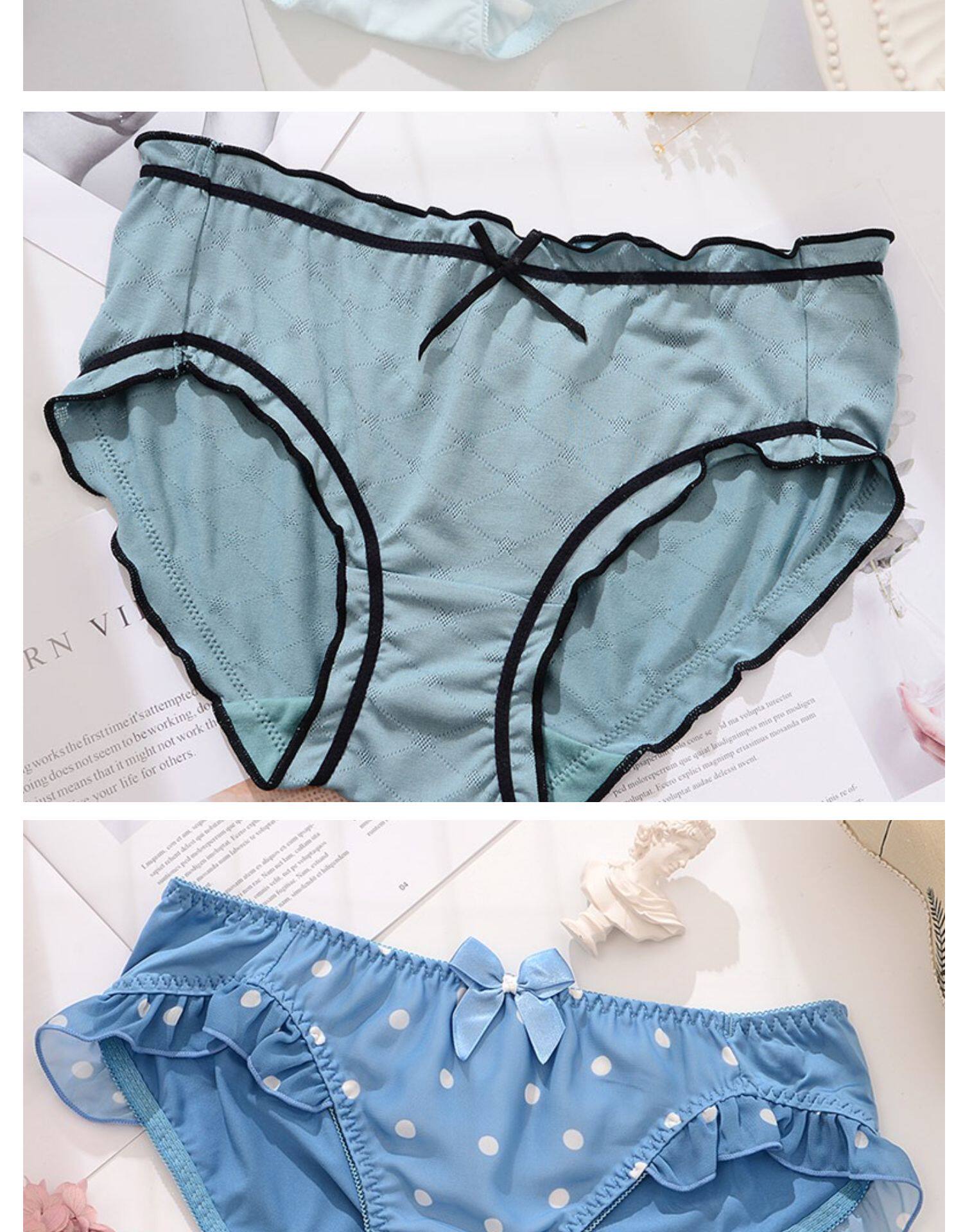 ideamini内裤 ideamini礼盒装可爱甜美日系蕾丝蓝色女内裤小清新棉