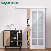 White solid wood kitchen sliding door Bathroom glass door Toilet Monorail sliding door Sliding door Study door customization