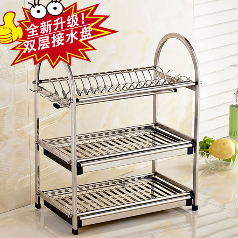 不锈钢碗碟架三层碗架沥水架厨房置物架厨房用品3层收纳架子特大