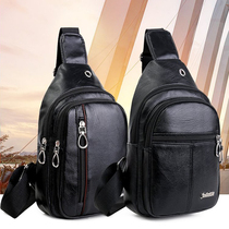 2021 new mens chest bag Korean version of the tide shoulder oblique cross-bag mens bag outdoor leisure chest backpack soft leather bag bag