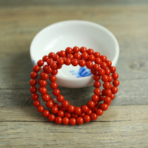 Collection-grade natural Liangshan full-color meat south red agate bracelet womens multi-ring persimmon red hand string round gemstone