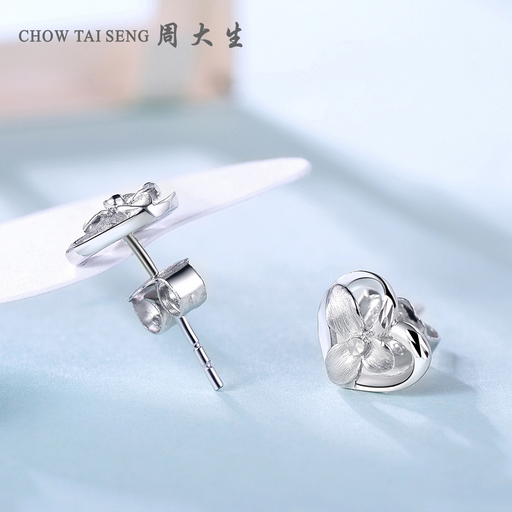 周大生铂金耳钉白金pt950耳钉耳饰女款正品送女友生日礼物