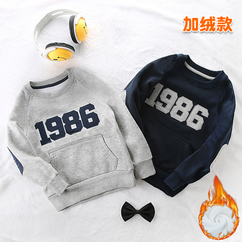 Children's round neck thick cotton T plus suede child clothing young children casual blouses warm blouse boy long sleeve hooded sweatshirt autumn winter new