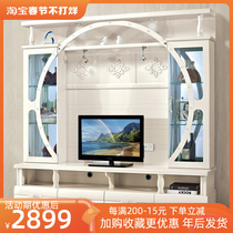 Living room combination TV cabinet pastoral wine cabinet floor cabinet European-style TV cabinet simple TV wall video wall background cabinet