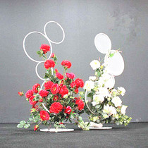 New red Ling wedding props background ring wrought iron road guide decoration Floral circle ceiling table flower arrangement ornaments