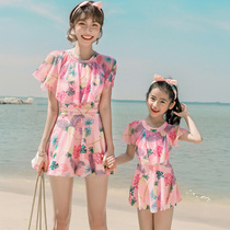 Parent-child swimsuit Mother and daughter 2020 new family of three adult girls one-piece dress size fat conservative swimsuit