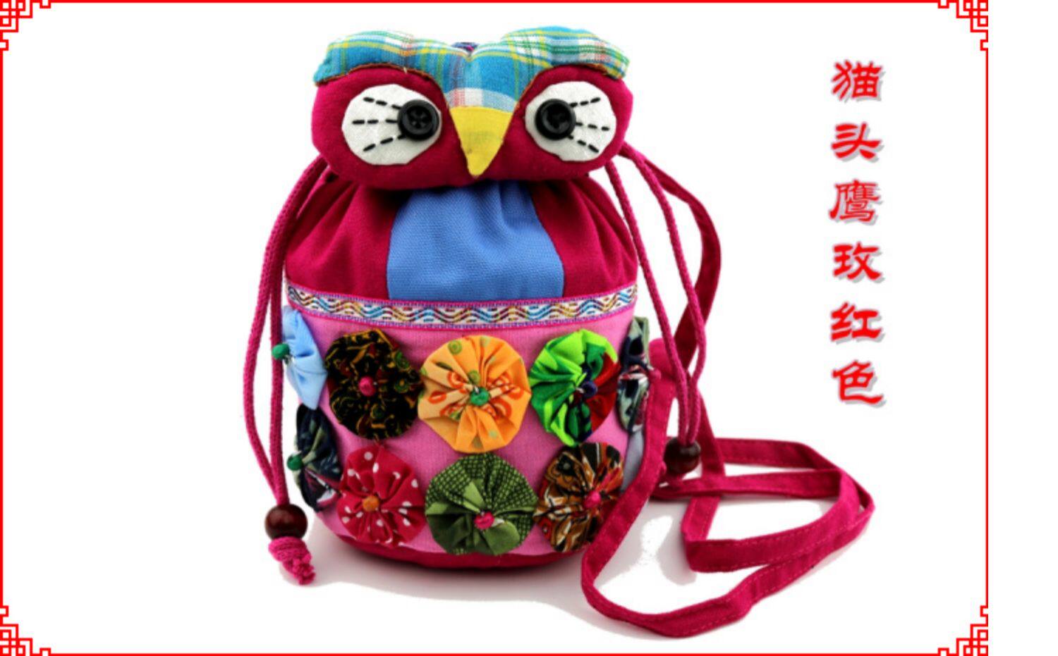 民族风包手工帆布艺女儿童亲子斜挎小猫头鹰专柜学生
