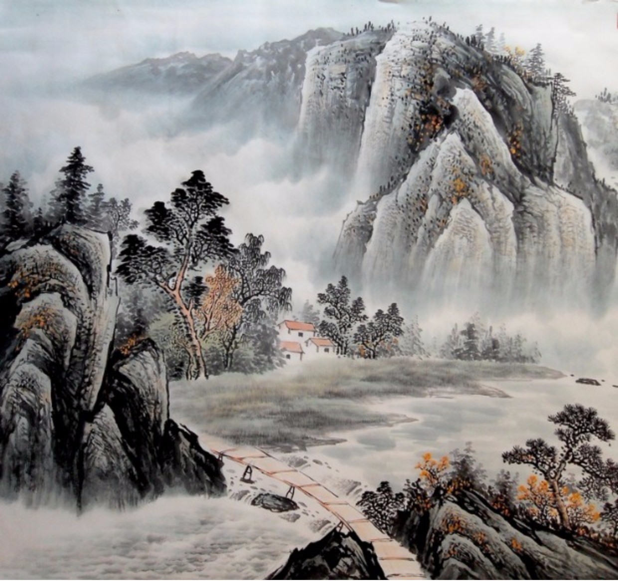 春江帆影国画山水画风水靠山客厅中堂画挂画招财风水画办公室手绘_7折