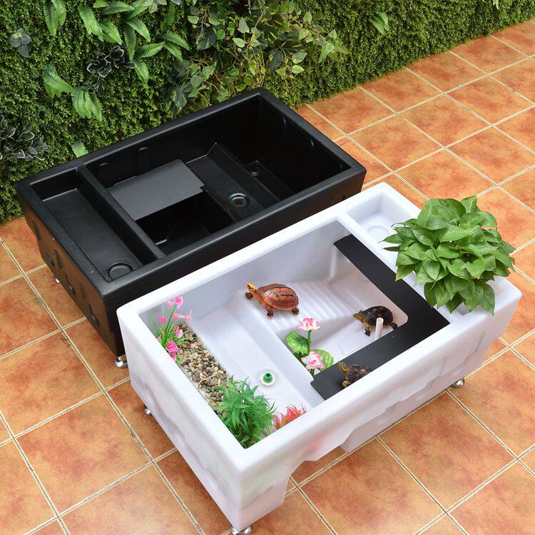 乌龟缸龟箱龟池带晒台多功能黄缘龟金钱龟一体成型水陆龟箱带排水