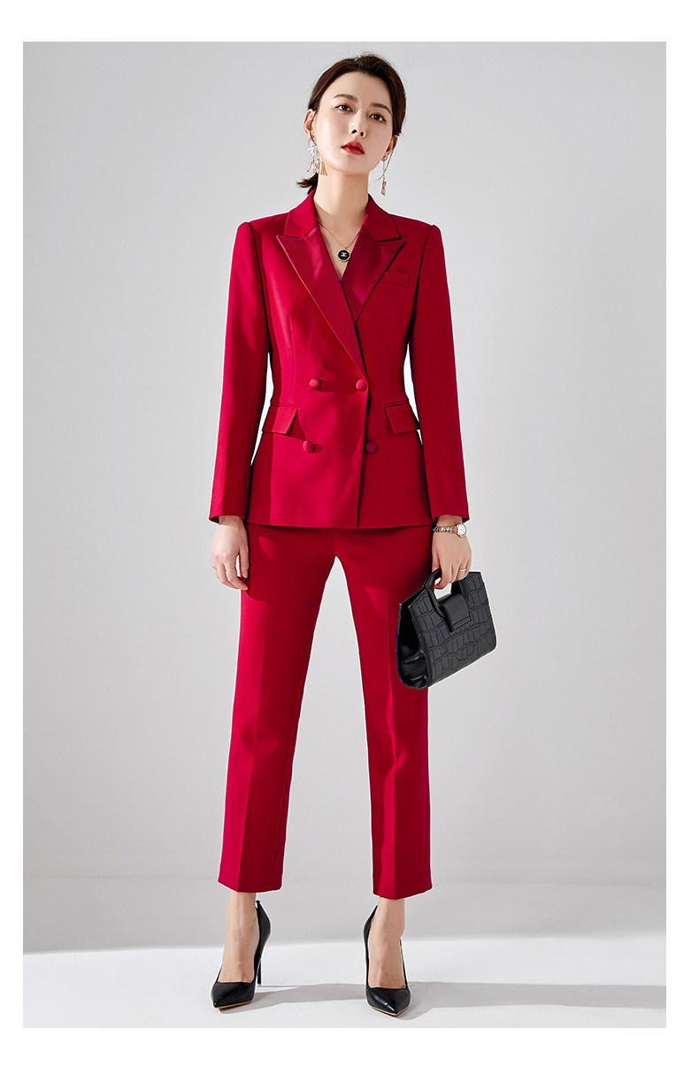 红色主持人西装外套女秋季2021新款韩版时尚气质小西服职业套装