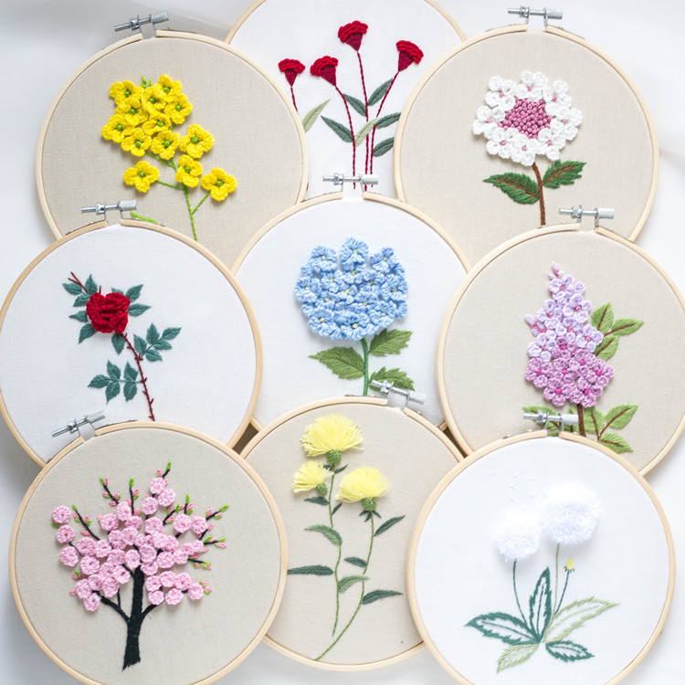 Spring warm flower opening embroidery handmade self-embroidered diy hanging wall painting solid embroidered material bag beginners small white homemade