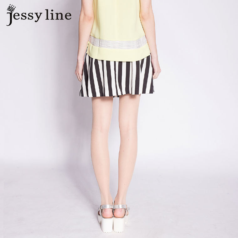 jessy line2015夏装新款 杰茜莱韩版百搭竖条纹半身裙 A字短裙子