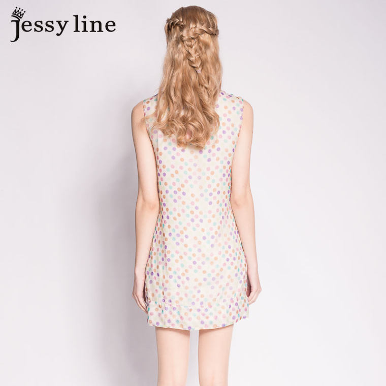 Jessy·Linejessy line2015夏装新款 杰茜莱七彩波点桑蚕丝连衣裙