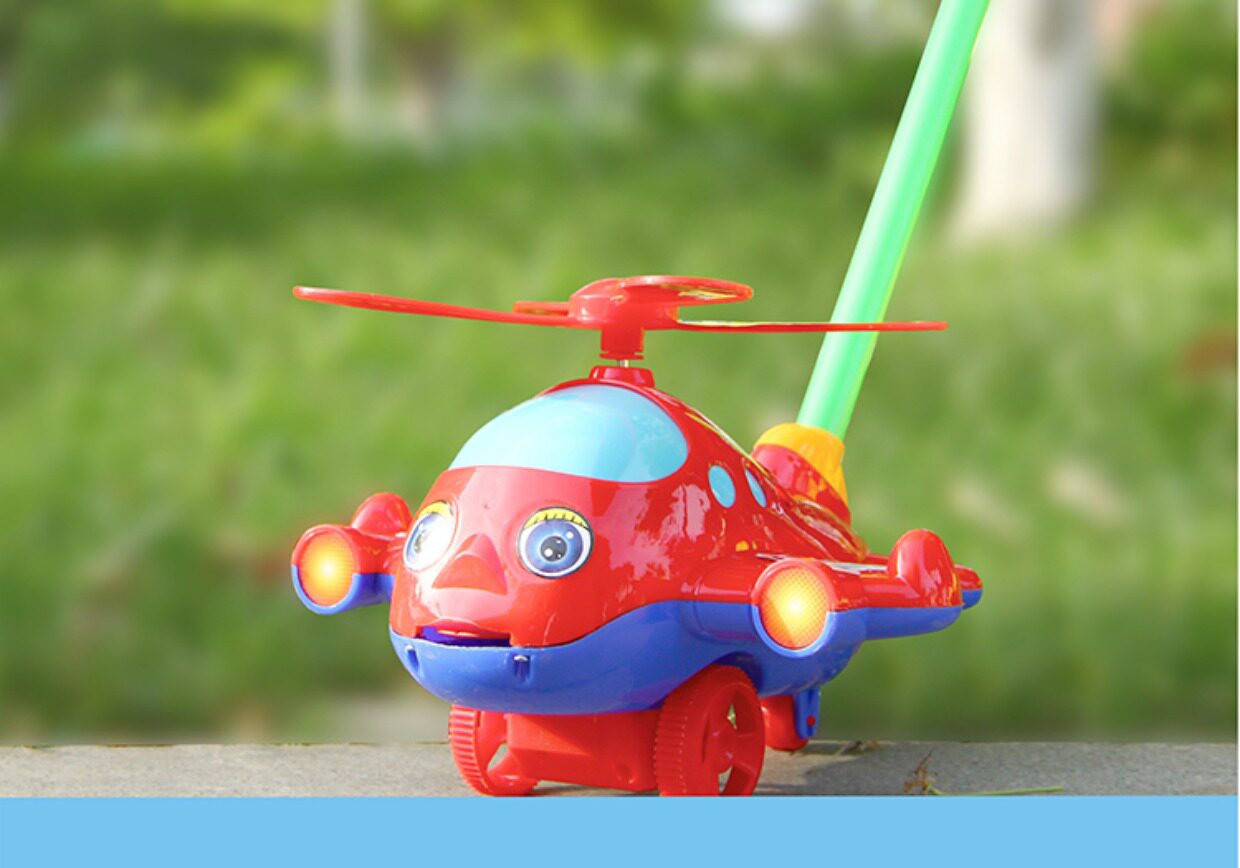 宝宝学步手推车手推飞机儿童玩具推推乐带响铃单杆吐舌头抖音玩具_白