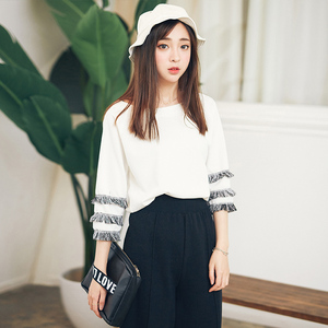 流苏简约中长款圆领T恤