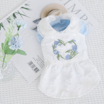 Pet Cat Dog Clothing Lace Blue White Suzulan Suit Dress Fresh Bubble Sleeve Small Dog VIP Teddy Bib Bear Dog