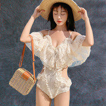 Sexy swimsuit female fairy fan small chest gathered Korean ins net celebrity thin belly cover 2019 new trendy hot spring