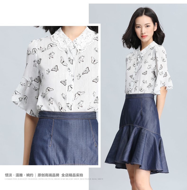 紀梵希衣服正品區分 梵希蔓雪紡衫女韓版短袖夏季寬松上衣2020新款百搭七分喇叭袖襯衫 衣服