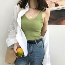Green small camisole womens summer clothes wear Hong Kong chic ice silk knitting sleeveless t-shirt base top