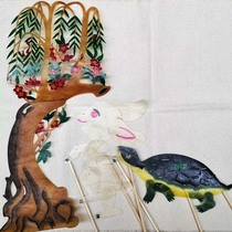 Leather Shadow Play Props Animal Kindergarten Teaching Aids Tortoise Rabbit Racing people occasionally with professional operating lever Double face to perform