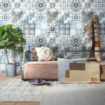 Blue Bohemian style wallpaper Southeast Asian personality Tibetan ethnic style restaurant shop decoration wallpaper