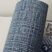 Dark blue American plain woven wallpaper imitation straw wallpaper Bar Cafe cafe wallpaper with full shop
