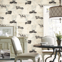 PVC wallpaper classic car car pattern wallpaper map wallpaper Mediterranean personality American style retro nostalgia