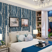 Black and white Nordic minimalist style modern birch forest wallpaper dark blue forest TV wallpaper youth study wallpaper