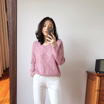 Love velvet products custom hollow twisted diamond-shaped check Joker V-neck knitted sweater cashmere sweater womens base