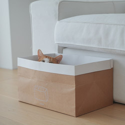 Pet cat nest, corrugated paper house, scratching board box, carton, tear-resistant and claw-grinding toy storage bag, kraft paper bag, four seasons